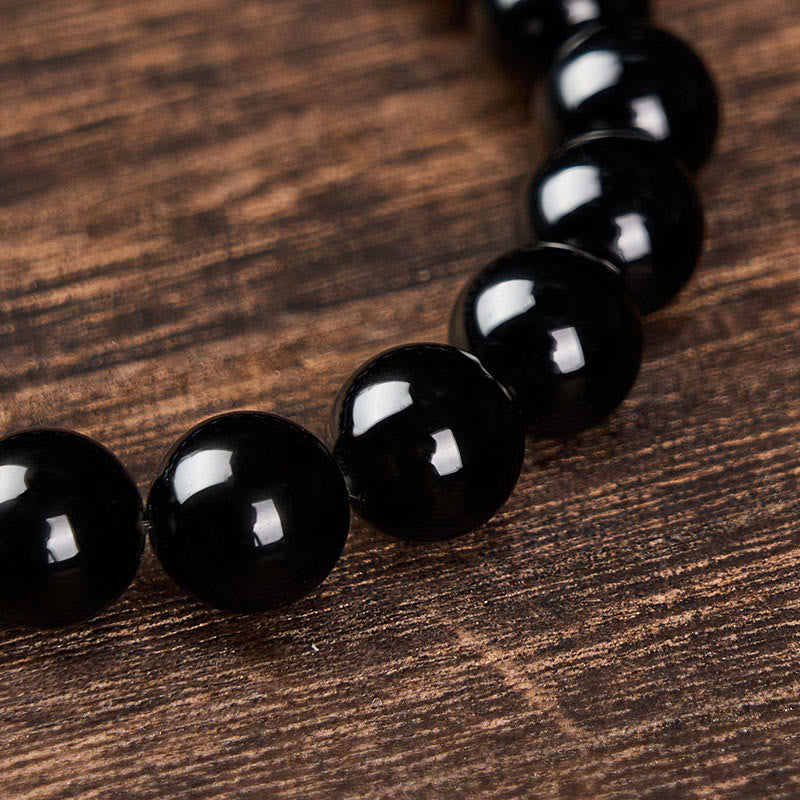 WORN WITHIN Black Obsidian Black Tourmaline Protection Minimalist Round Bead Bracelet
