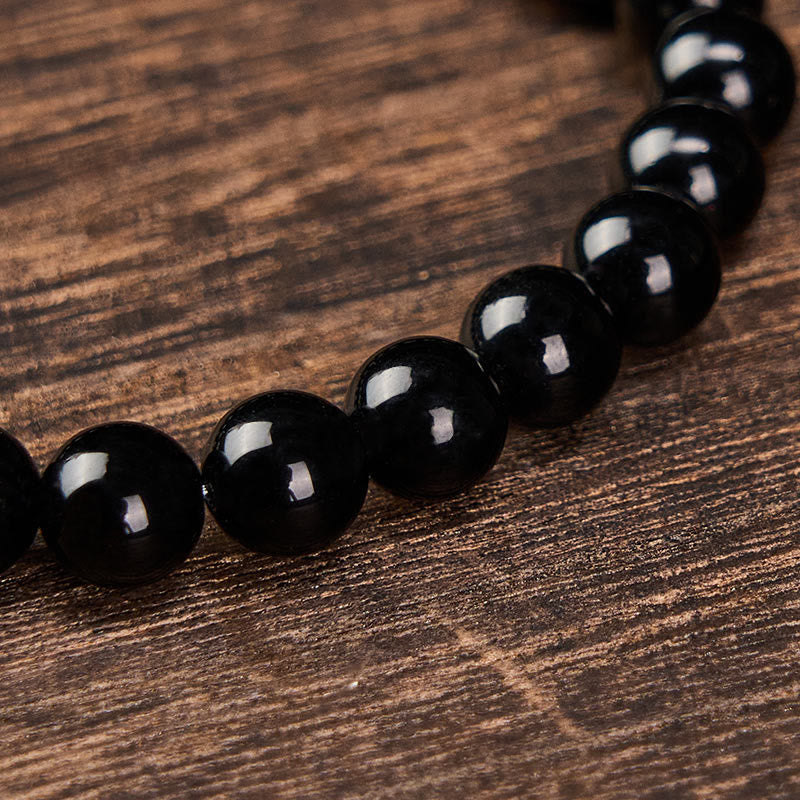 WORN WITHIN Black Obsidian Black Tourmaline Protection Minimalist Round Bead Bracelet