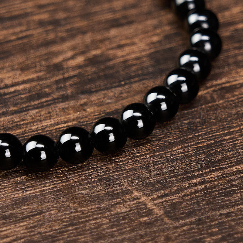 WORN WITHIN Black Obsidian Black Tourmaline Protection Minimalist Round Bead Bracelet