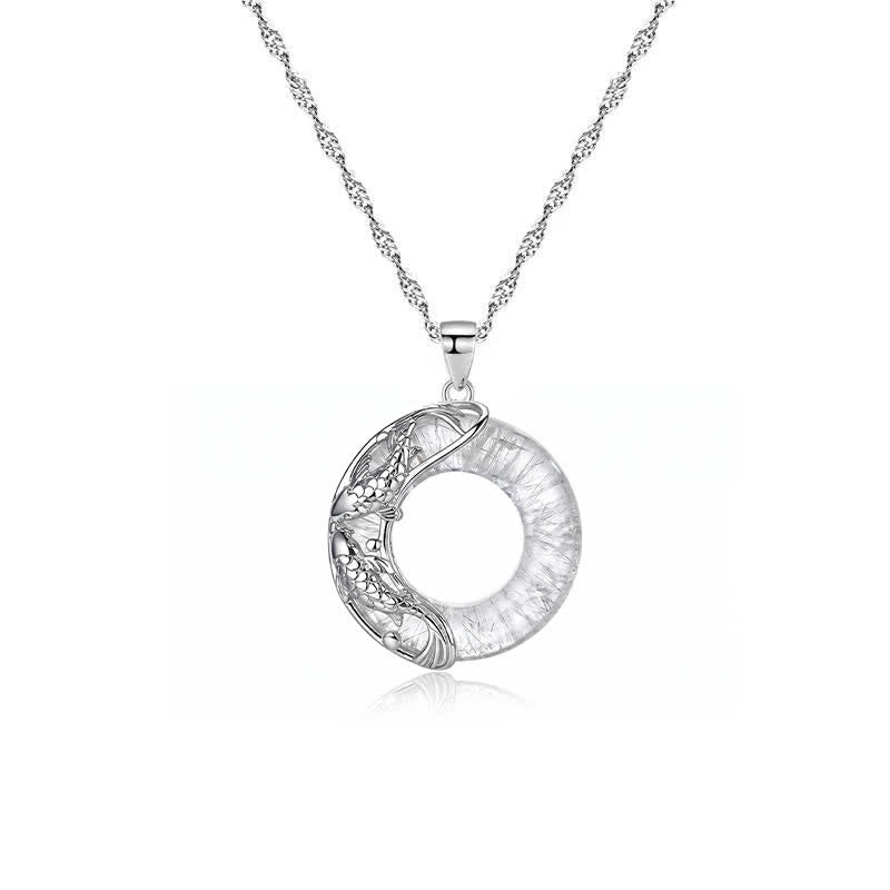 WORN WITHIN Clear Quartz Koi Fish Luck Circular Peace Buckle Pendant Necklace