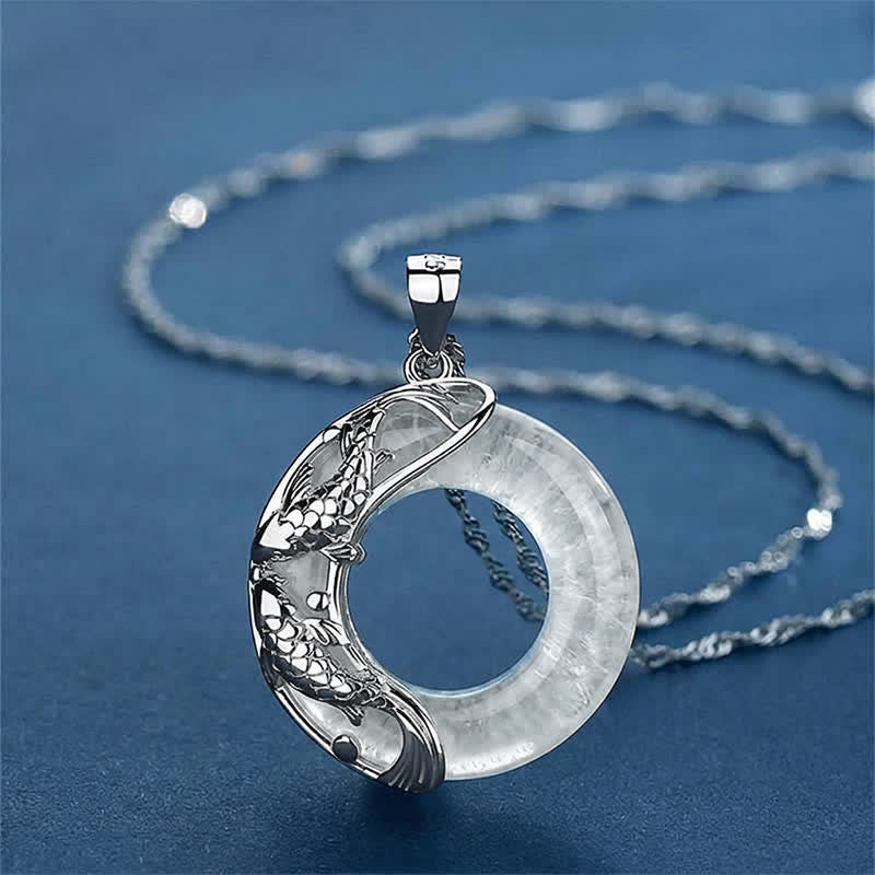 WORN WITHIN Clear Quartz Koi Fish Luck Circular Peace Buckle Pendant Necklace