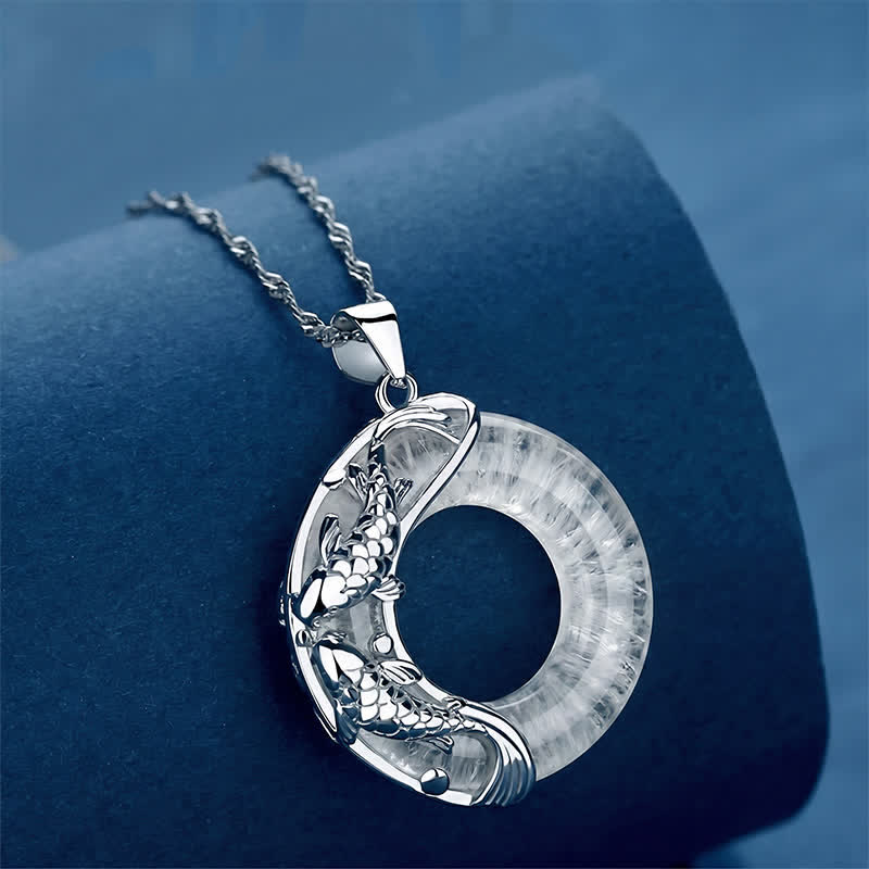 WORN WITHIN Clear Quartz Koi Fish Luck Circular Peace Buckle Pendant Necklace
