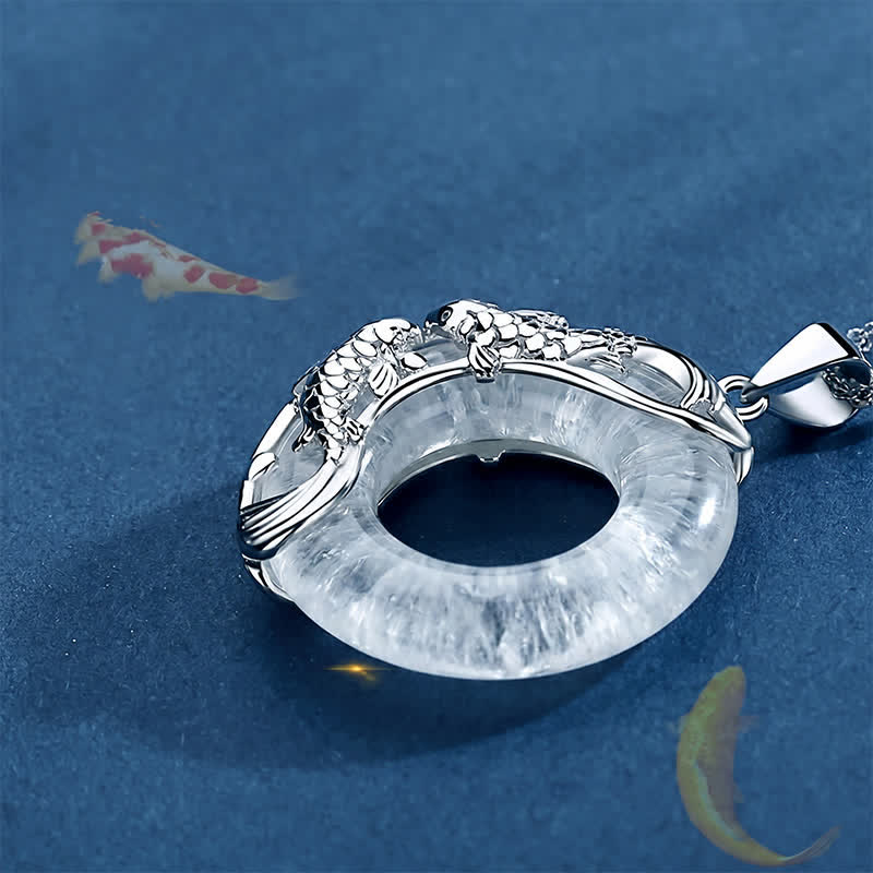 WORN WITHIN Clear Quartz Koi Fish Luck Circular Peace Buckle Pendant Necklace