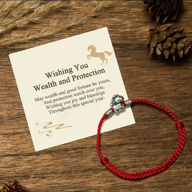999 Silver Horse Adjustable String Bracelet