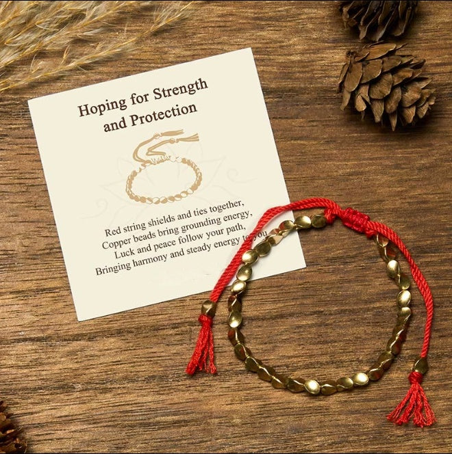 Copper Bead Red String Bracelet