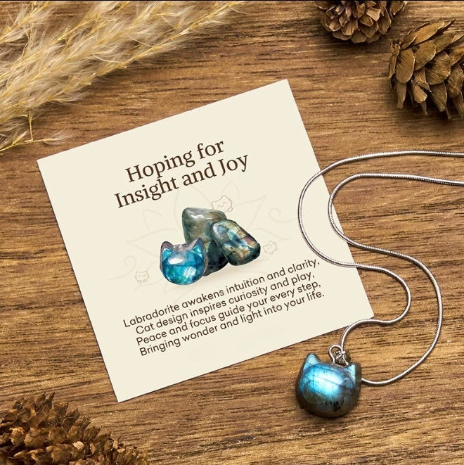 Labradorite Cat Pendant Necklace