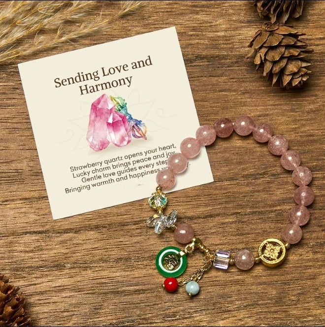 Strawberry Quartz Fu Character Bracelet