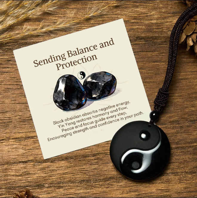 Obsidian Taoist Yin Yang Necklace