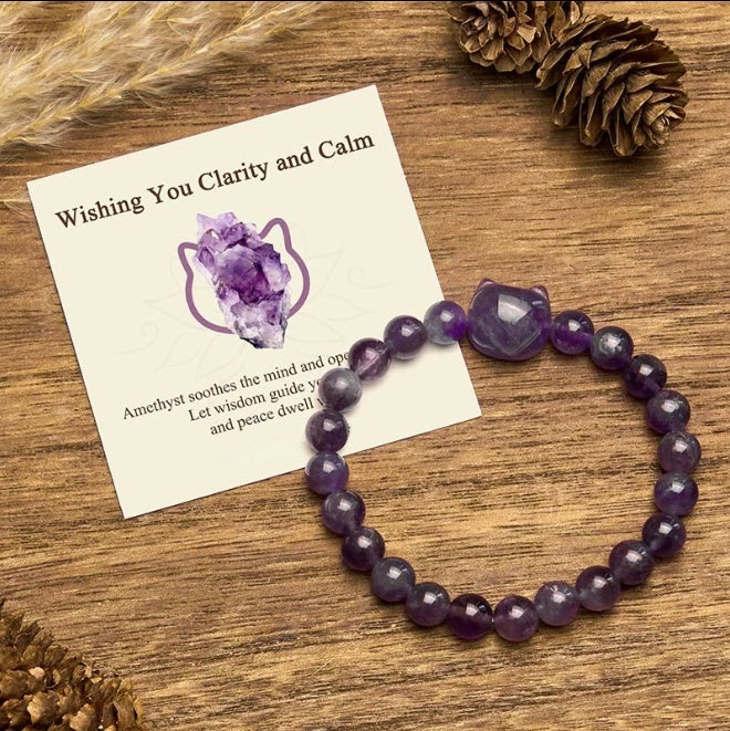 Amethyst Cat Charm Bracelet