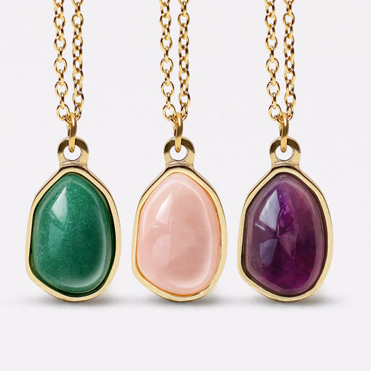 WORN WITHIN Natural Green Aventurine Amethyst Rose Quartz Blessing Necklace Pendant