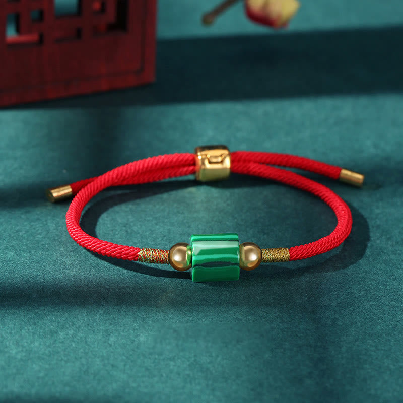 WORN WITHIN Tibet Handmade Green Aventurine Red Stone Malachite Luck Protection Braided Rope Bracelet