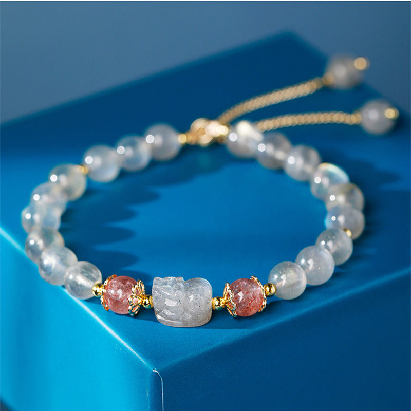 WORN WITHIN Aquamarine Strawberry Quartz Amethyst Moonstone PiXiu Healing Bracelet
