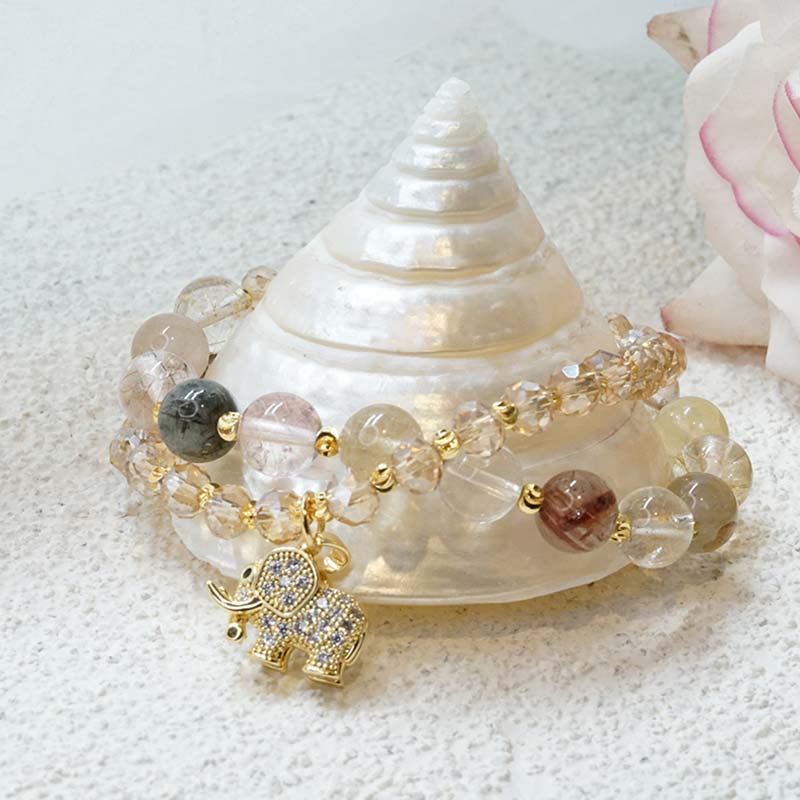 WORN WITHIN Rose Quartz Elephant Healing Energy Charm Bracelet
