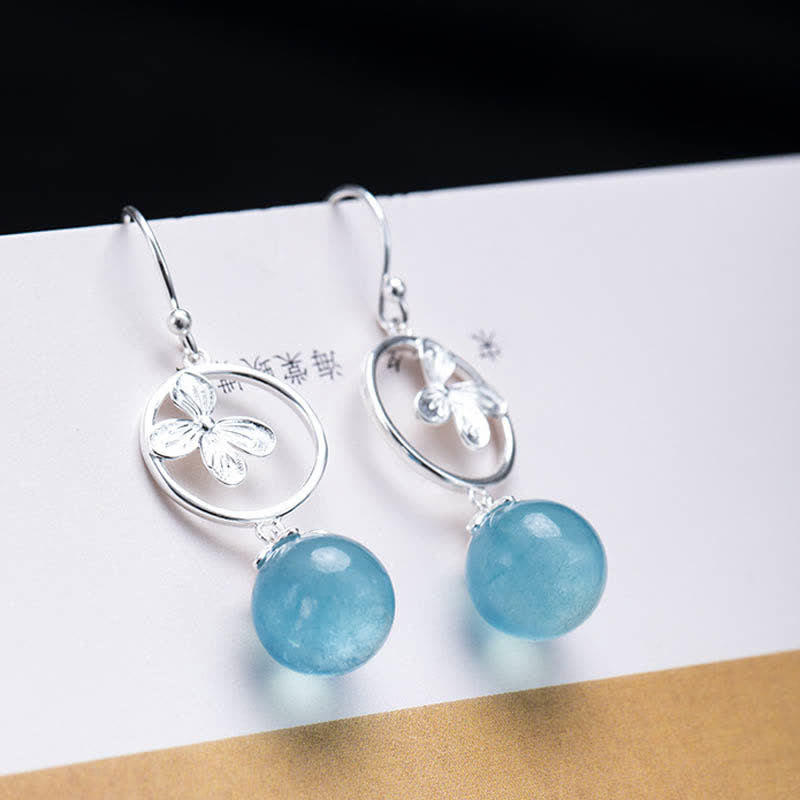 WORN WITHIN 925 Sterling Silver Natural Aquamarine Leaf Flower Peace Earrings Necklace