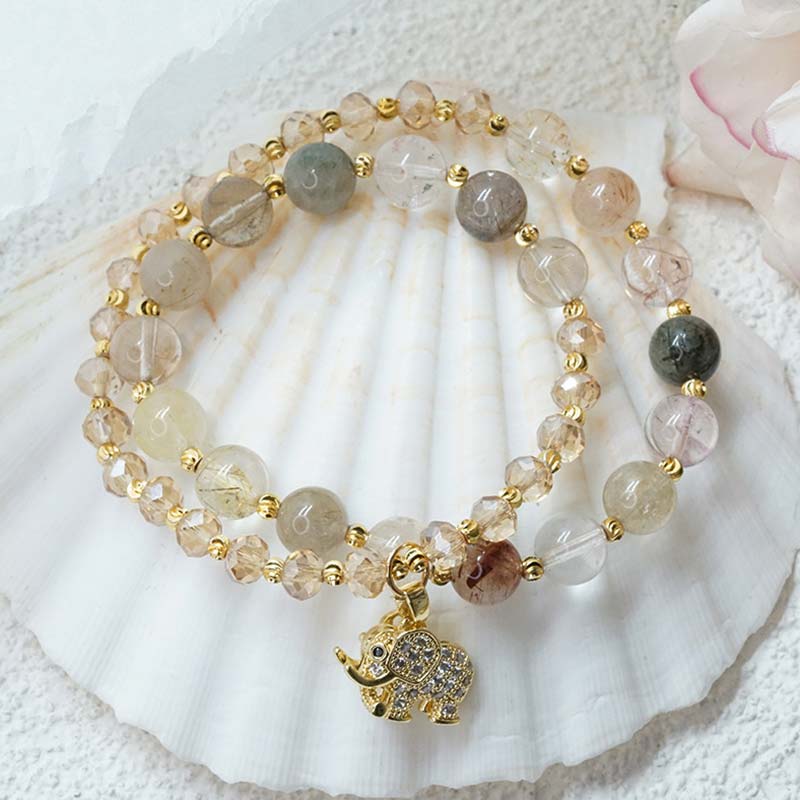 WORN WITHIN Rose Quartz Elephant Healing Energy Charm Bracelet