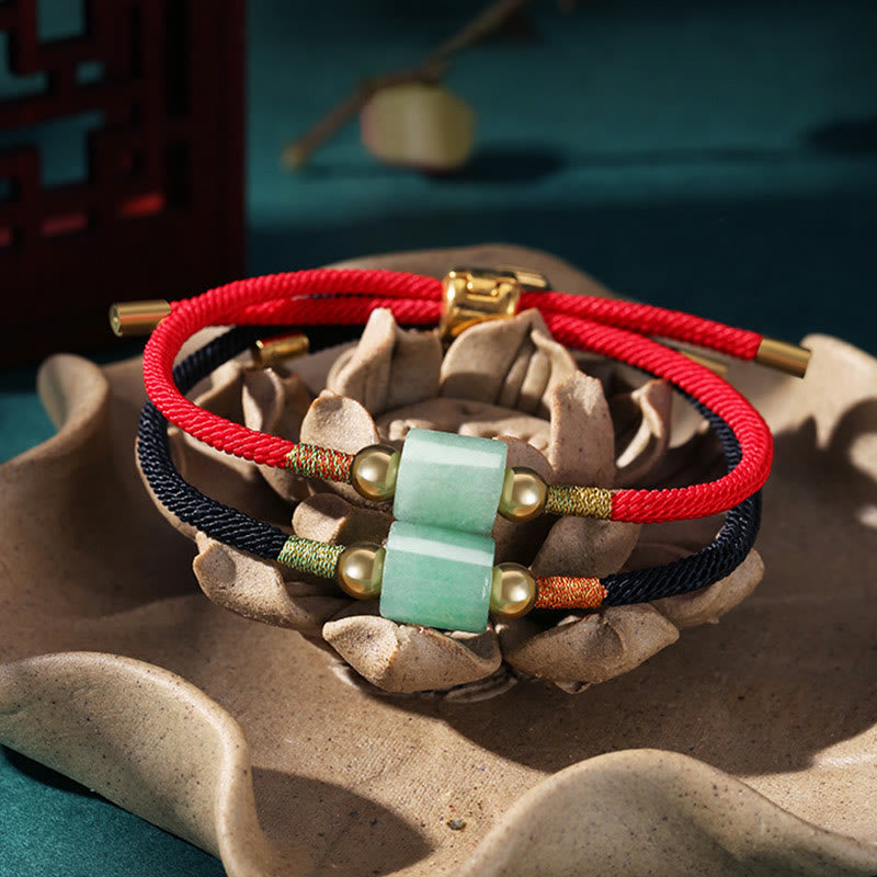 WORN WITHIN Tibet Handmade Green Aventurine Red Stone Malachite Luck Protection Braided Rope Bracelet
