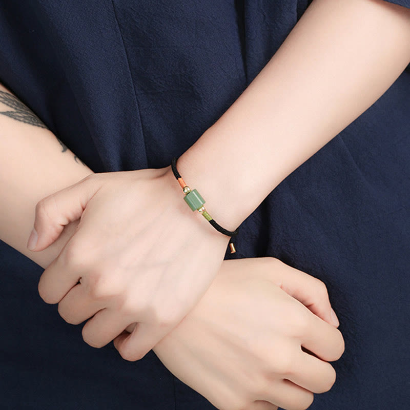 WORN WITHIN Tibet Handmade Green Aventurine Red Stone Malachite Luck Protection Braided Rope Bracelet
