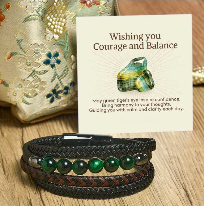 Green Tiger's Eye Leather Bracelet