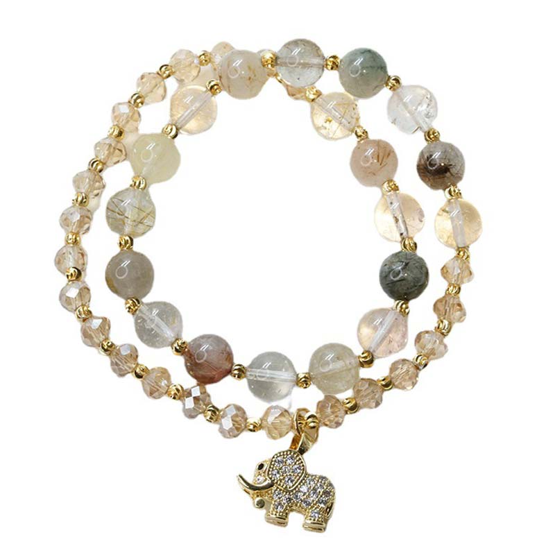 WORN WITHIN Rose Quartz Elephant Healing Energy Charm Bracelet