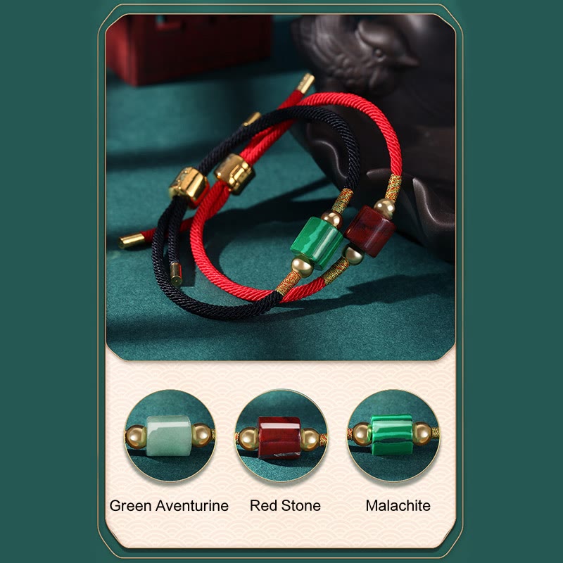 WORN WITHIN Tibet Handmade Green Aventurine Red Stone Malachite Luck Protection Braided Rope Bracelet