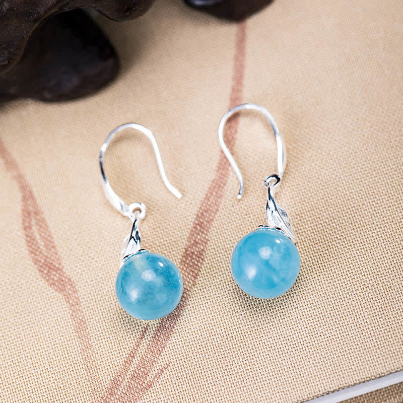 WORN WITHIN 925 Sterling Silver Natural Aquamarine Leaf Flower Peace Earrings Necklace