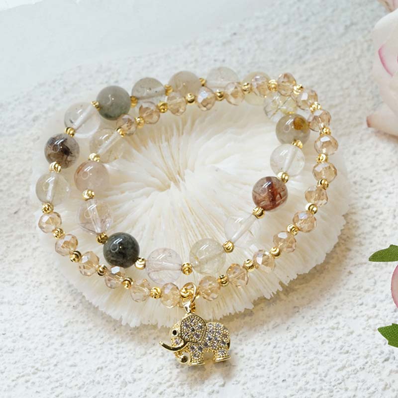 WORN WITHIN Rose Quartz Elephant Healing Energy Charm Bracelet