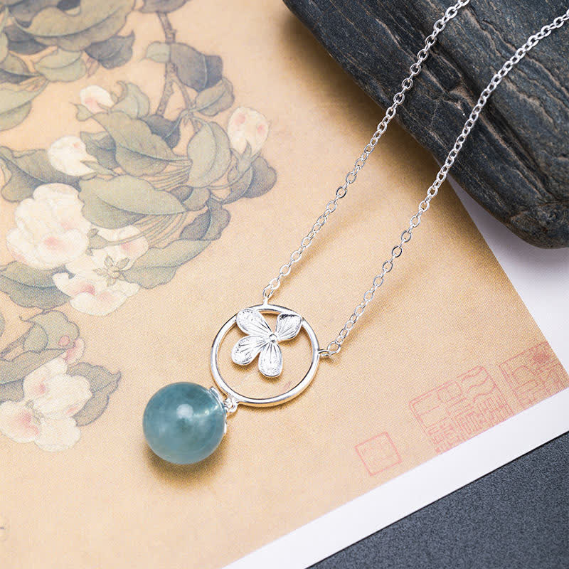 WORN WITHIN 925 Sterling Silver Natural Aquamarine Leaf Flower Peace Earrings Necklace