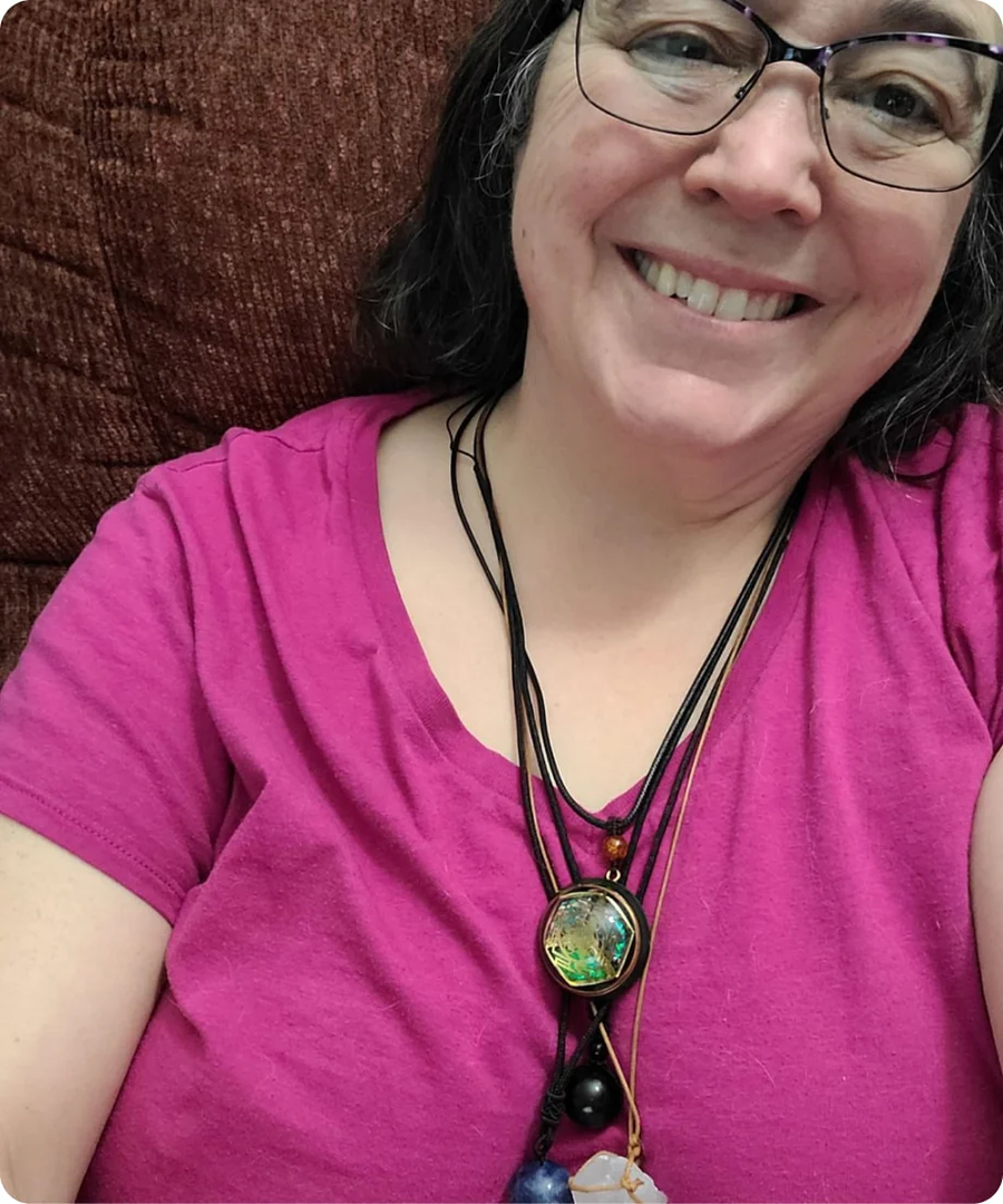 Customer wearing the magnetic talisman