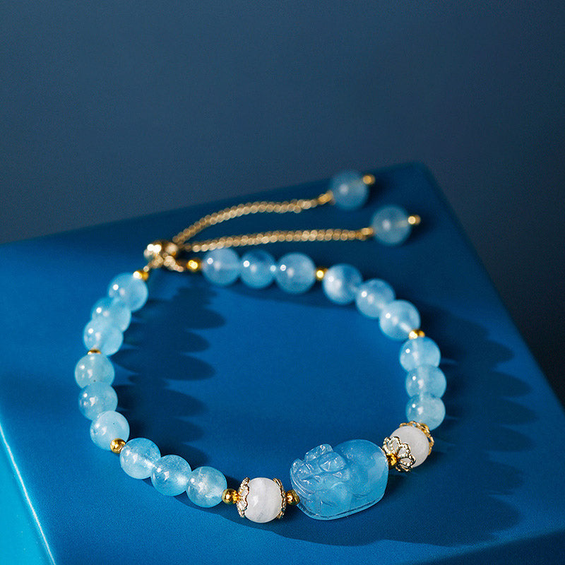 WORN WITHIN Aquamarine Strawberry Quartz Amethyst Moonstone PiXiu Healing Bracelet