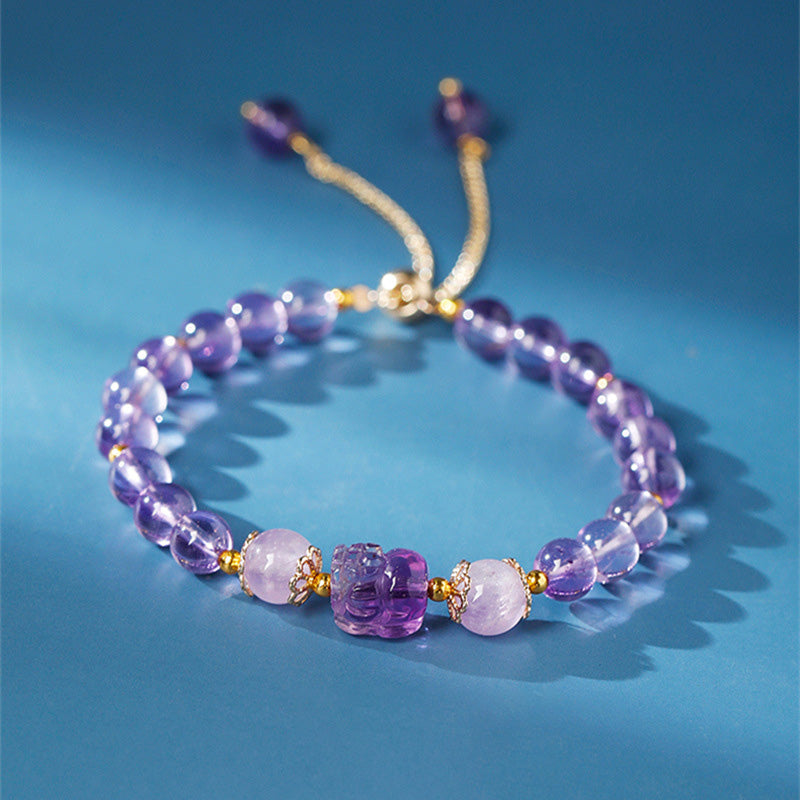 WORN WITHIN Aquamarine Strawberry Quartz Amethyst Moonstone PiXiu Healing Bracelet