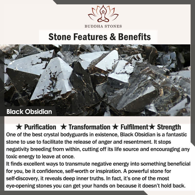 Buddha Stones "All the Best for Strength and Grounding" Obsidian Bracelet Includes Gift Message Card