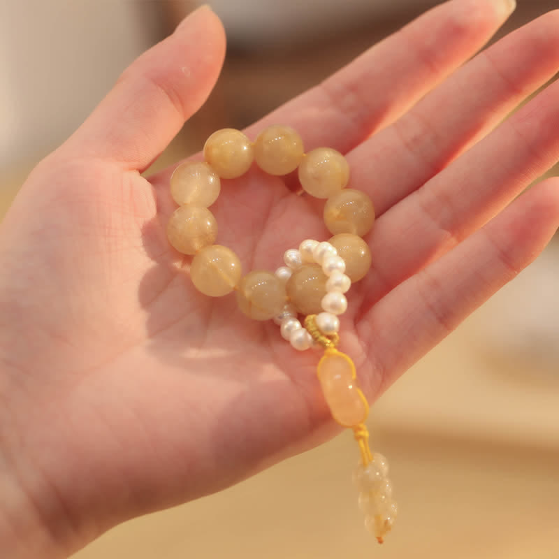 Buddha Stones Citrine Peace Buckle Prosperity Happiness Wrist Mala
