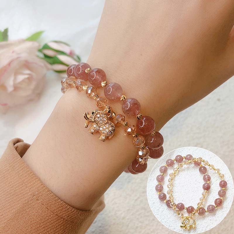 WORN WITHIN Rose Quartz Elephant Healing Energy Charm Bracelet
