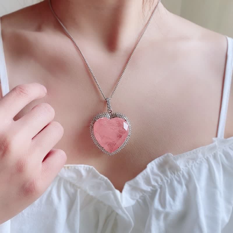 WORN WITHIN Rose Quartz Crystal Love Heart Relationships Necklace Pendant