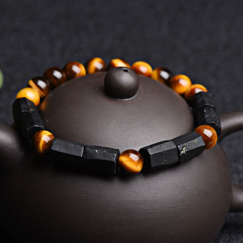 WORN WITHIN Natural Black Tourmaline Tiger Eye Positive Bracelet