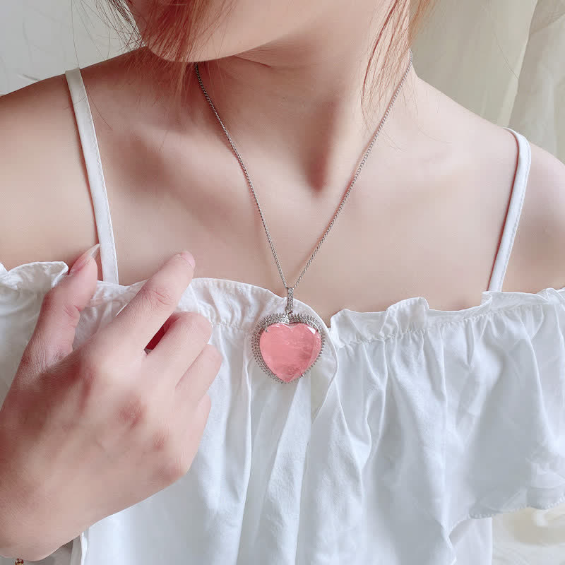 WORN WITHIN Rose Quartz Crystal Love Heart Relationships Necklace Pendant