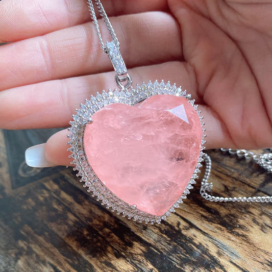 WORN WITHIN Rose Quartz Crystal Love Heart Relationships Necklace Pendant