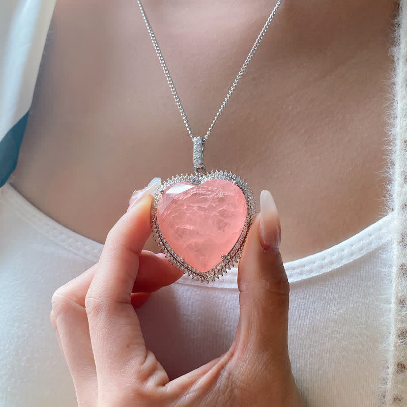 WORN WITHIN Rose Quartz Crystal Love Heart Relationships Necklace Pendant