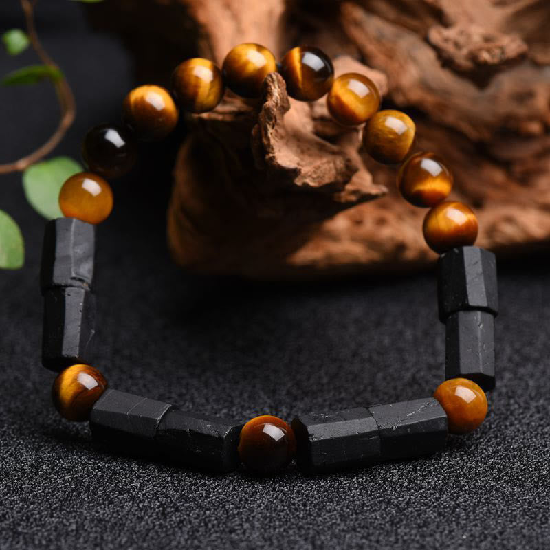 WORN WITHIN Natural Black Tourmaline Tiger Eye Positive Bracelet