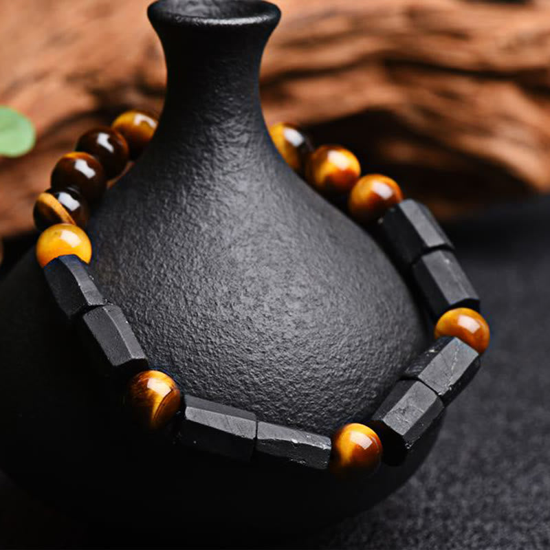 WORN WITHIN Natural Black Tourmaline Tiger Eye Positive Bracelet