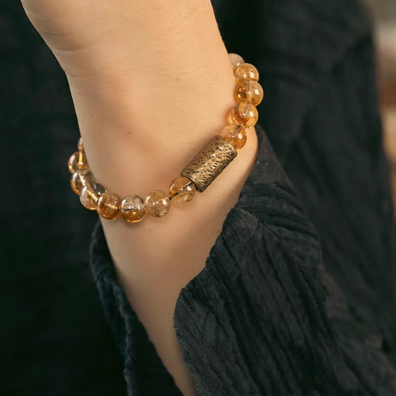 WORN WITHIN Natural Citrine Crystal Brass Bead Protection Bracelet