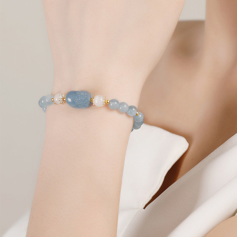 WORN WITHIN Aquamarine Strawberry Quartz Amethyst Moonstone PiXiu Healing Bracelet