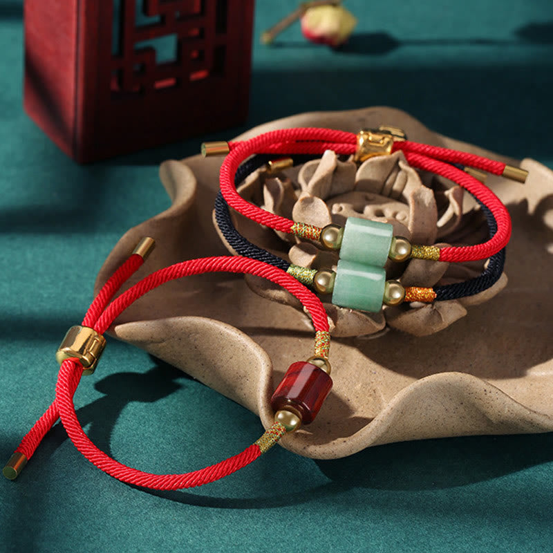 WORN WITHIN Tibet Handmade Green Aventurine Red Stone Malachite Luck Protection Braided Rope Bracelet