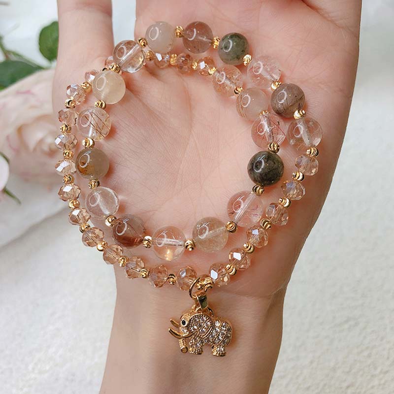 WORN WITHIN Rose Quartz Elephant Healing Energy Charm Bracelet