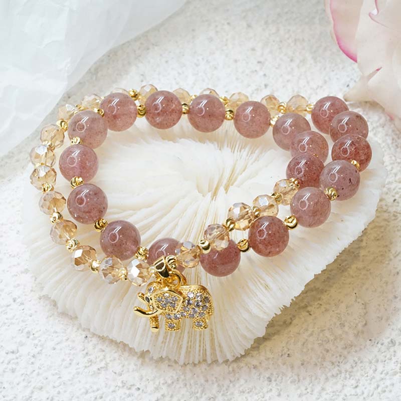WORN WITHIN Rose Quartz Elephant Healing Energy Charm Bracelet