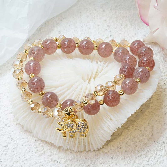 WORN WITHIN Rose Quartz Elephant Healing Energy Charm Bracelet