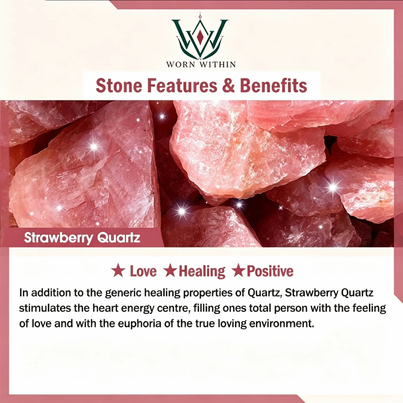 Strawberry Quartz Fu Character Bracelet