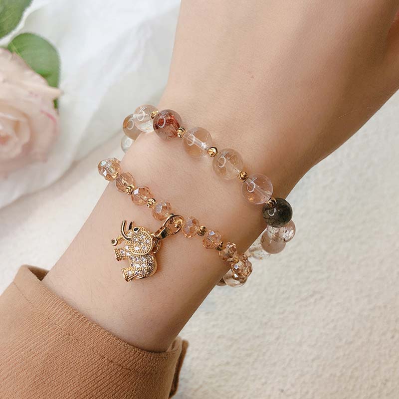 WORN WITHIN Rose Quartz Elephant Healing Energy Charm Bracelet