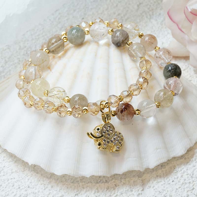 WORN WITHIN Rose Quartz Elephant Healing Energy Charm Bracelet
