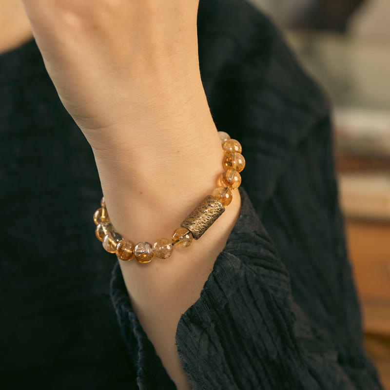 WORN WITHIN Natural Citrine Crystal Brass Bead Protection Bracelet